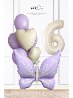 Pekshop Retro Lila Kelebek Tema Doğum Günü Balon Zinciri Seti