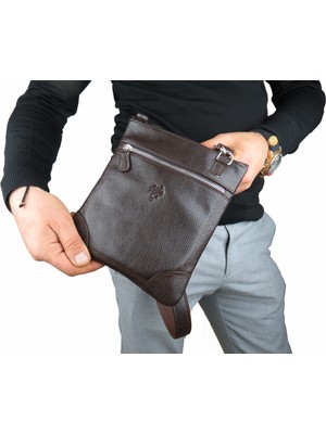 MÇ Deri Hakiki Deri Çapraz Askılı Floater Desenli Deri Çanta