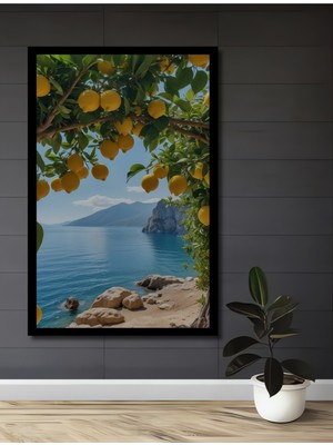 Petmudo AVM Limon Ağacı Manzaralı Yağlı Boya Görünümlü Ahşap Ev,antre,salon,ofis,mutfak Tablo Çerçeve Görünümlü