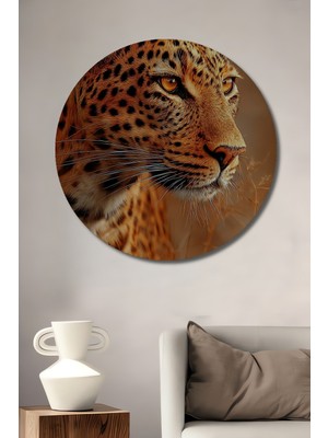 Petmudo AVM Safari Kaplanı Yağlı Boya Görünümlü Ahşap Dekoratif Tablo Yuvarlak Duvar Tablosu