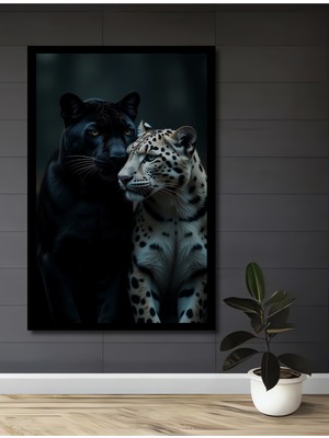 Petmudo AVM Karanlık Ormanın  Panterleri Yağlı Boya Görünümlü Ahşap Ev,antre,ofis Tablo Çerçeve Görünümlü