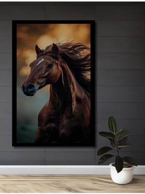 Petmudo AVM Asalet Dolu At Portresi Yağlı Boya Görünümlü Ahşap Ev,antre,ofis,mutfak Tablo Çerçeve Görünümlü