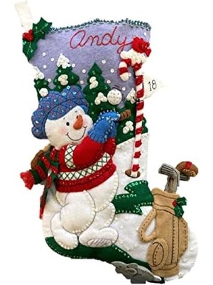 Bucilla, Golf Kardan Adam 45,72 cm Keçe Aplike Çorap Yapma Seti, Kendin Yap Tatil Iğne Noktası Sanat ve El Sanatları Için Mükemmel, 89474E, Osfa