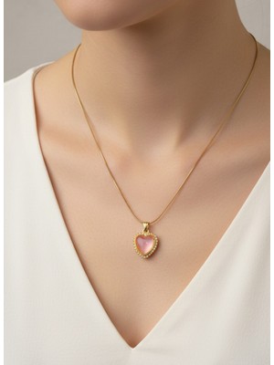 Aurrari Altın Kaplama Pembe Kalp Çelik Kolyekolye