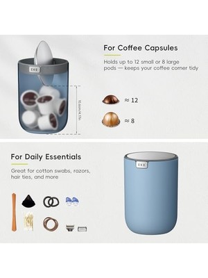 Eko Mini Masa Çöp Kovası Döner Kapaklı 0,4 Galon Küçük Masa Yuvarlak Çöp Sepeti Ofis, Ev, Araba Için (Mavi)