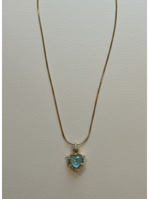 Aurrari Altın Kaplama Mavi Kalp ve Zirkon Taşlı Çelik Kolyekolye