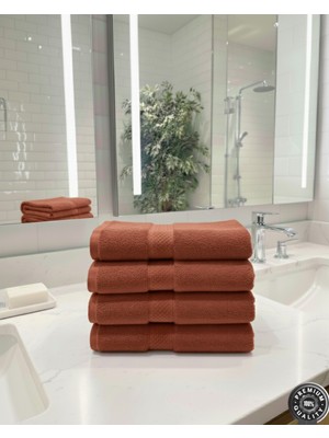 Mions Velur %100 Pamuk Doğal El & Yüz & Baş Havlusu 4 Adet - Kiremit