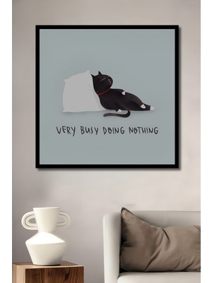 Petmudo AVM Sulu Boya Görünümlü Karikatür Kedi Desenli Ahşap Ev,antre,salon,ofis,mutfak Tablo Çerçeve Görünümlü