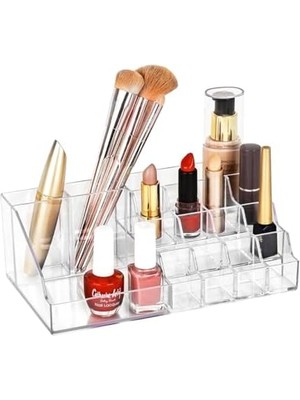 Makyaj ve Takı Düzenleyici Organizer- Şeffaf Kozmetik Organizer - Ruj Takı Oje Standı 3 Katlı Fırçalık Makyaj Malzemesi Saklama Kutusu