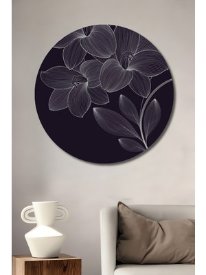 Petmudo AVM Baskı Çiçek Desenli Ahşap Dekoratif Tablo Yuvarlak Duvar Tablosu