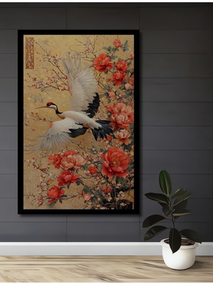 Petmudo AVM Görkemli Turna ve Şakayik Sanatı Yağlı Boya Görünümlü Ahşap Ev,antre,ofis Tablo Çerçeve Görünümlü