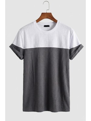Oksit Reka Jakar Dokulu Panel Detaylı Slim Fit Bisiklet Erkek Yaka Tişört