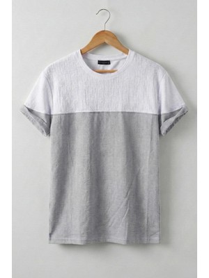 Oksit Reka Jakar Dokulu Panel Detaylı Slim Fit Bisiklet Erkek Yaka Tişört