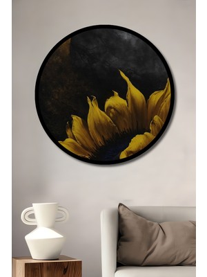 Petmudo AVM Ay Işığı Ayçiçeği Yağlı Boya Görünümlü Ahşap Tablo Yuvarlak Duvar Tablosu Çerçeve Görünümlü