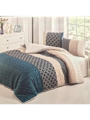 Berry Store Kristal Turkuaz Kapitoneli Çift Kişilik Yorgan Konulabilir Nevresim Takımı Yumuşak Dokulu Geometrik Desen