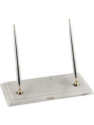 Ikili Kalem Masa Takımı Beyaz Mermerli, Dolma Kalem-Dolma Kalem Krom