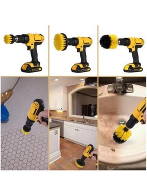 3lü Matkap Ucu Banyo Küvet Duşakabin Araba Tekerliği Koltuk Yıkama Temizleme Fırçası Seti, Renkli, Küçük