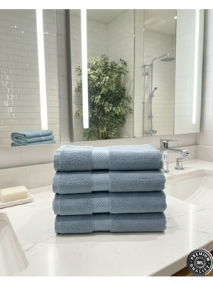 Mions Velur %100 Pamuk Doğal El & Yüz & Baş Havlusu 4 Adet - Açık Mavi