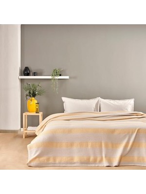 ÇIZGILI%100 Pamuk Pike Takımı, Sarı, Tek Kişilik