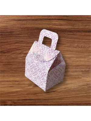 Hediyelik Çanta Kalp Desenli Kutu Şeker Kutusu Kına Kutusu Lokum Kutusu 25 Adet