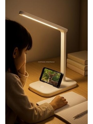 LED Mini Masa Lambası Telefon Tutuculu Şarjlı 3 Modlu Beyaz, Sarı, Günışığı Dekoratif Gece Lambası Taşınabilir