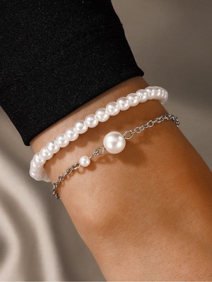 Shiklik 2'li Inci Zincir Kadın Bileklik Seti