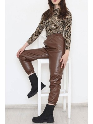 Civetta Paça Lastikli Deri Pantolon Kahve