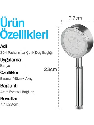 Suvia Basınç Arttırıcı Paslanmaz Çelik Duş Başlığı | Yüksek Akış Hızlı, Filtreli Boost Sistem