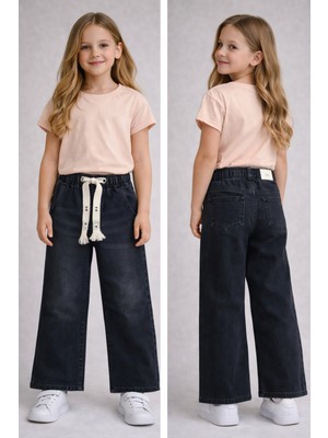 Noble Kids Boru Paça Siyah Denim Pantolon – Kız Çocuk, 6–10 Yaş