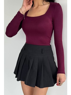 Gülseli Kadın Kare Yaka Likralı Body Bluz P-00020267