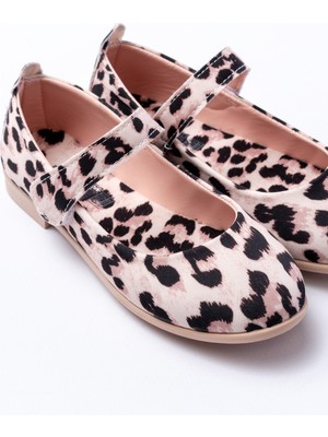 Kız Çocuk Leoparlı Yumuşak Kaydırmaz Taban Babet