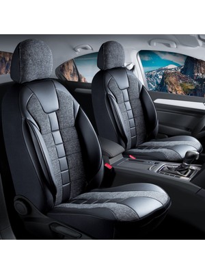 Honda Legend Uyumlu Deri Detaylı Oto Koltuk Kılıfı Ön-Arka Set Vista Seri Siyah