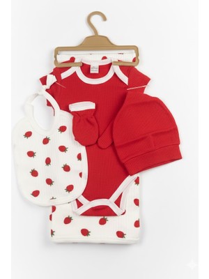 Yenidoğan 7'li Çilekli Battaniyeli Hastane Çıkışı Zıbın Seti