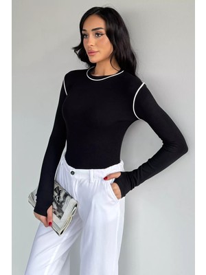 Gülseli Kadın Bisiklet Yaka Biyeli Likralı Body Bluz P-00020255