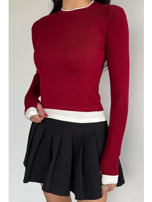 Gülseli Kadın Bisiklet Yaka Renk Garnili Likralı Body Bluz P-00020256