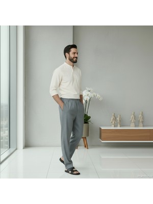 Üstün Online Hacı ve Umre Için Günlükte Şık Kesim Rahat Kalıp Erkek Şalvar Pantolon Kül Grisi - 2xl