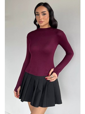 Gülseli Kadın Dik Yaka Parmak Geçmeli Likralı Body Bluz P-00020271