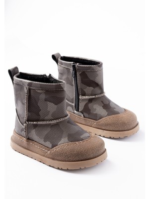 Papuccum Ortopedi Erkek Çocuk Kamuflaj Desenli Tüylü Su Geçirmez Kaydırmaz Taban Bot