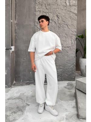 Beyaz Cozy Premium Basic Paça Lastik Eşofman