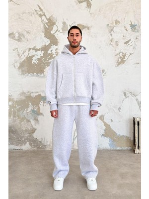 Gri Melanj Cozy Basic Tam Fermuar Oversize Sweatshirt