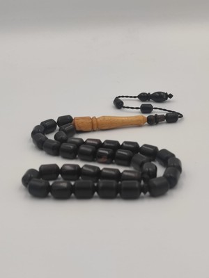 Usta Işcilikli Abanoz Ağacı Tesbih 8 * 12 mm Kapsül Kesim  Takımlı Sistemli Püskül