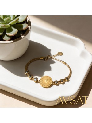 Melike Steel Zirkon Taşlı Detay Italya Zincirli Çeyrek Ata Bileklik