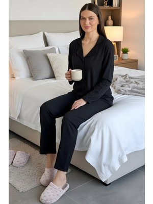 Gülseli Kadın Ön Düğmeli Düz Renk Pijama Takımı P-00019949