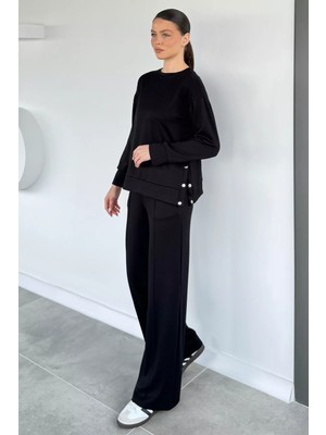 Gülseli Kadın Yan Çıtçıtlı Sweat Pantolon Ikili Takım P-00020274