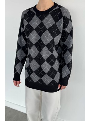 Gülseli Kadın Ekose Desenli Bisiklet Yaka Triko Kazak P-00020264