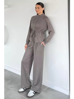 Gülseli Kadın Bel Büzgülü Kemerli Sweat Pantolon Ikili Takım P-00020273