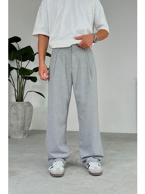 Gri Pile Detay 01 Baggy Kumaş Pantolon