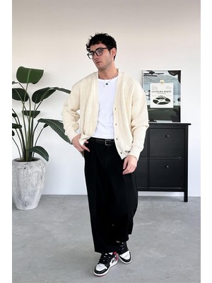 Krem Örgü Detay Triko Hırka