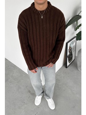 Kahverengi Soft Premium Örme Relaxed Triko Kazak