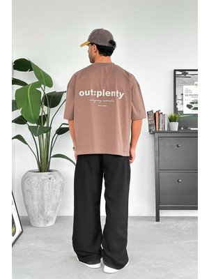 Kahverengi Minimalism Outplenty Premium Oversize Tişört